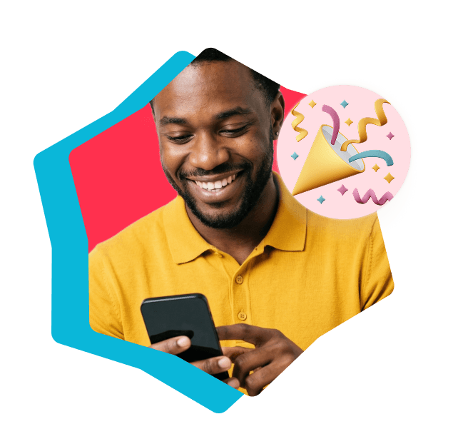 Happy person looking at phone